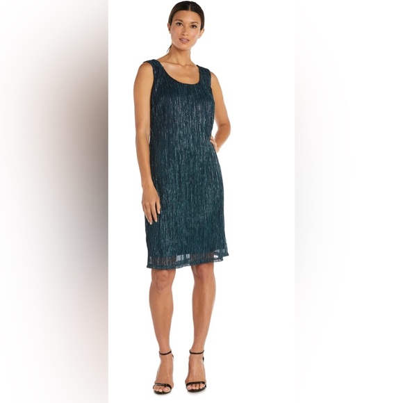 NWT R&M Richards Sleeveless Cascade Front Metallic Knit Dress & Jacket Size 10P - Picture 3 of 7